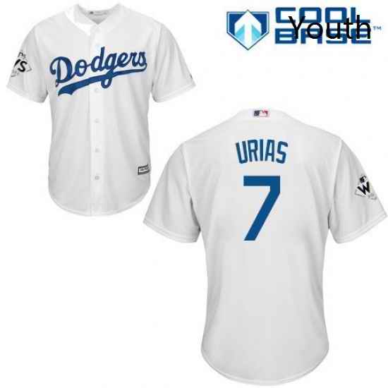 Youth Majestic Los Angeles Dodgers 7 Julio Urias Replica White Home 2017 World Series Bound Cool Base MLB Jersey